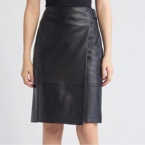 Boss Setoya Paneled Leather Wrap Skirt Black Size 8 NWT